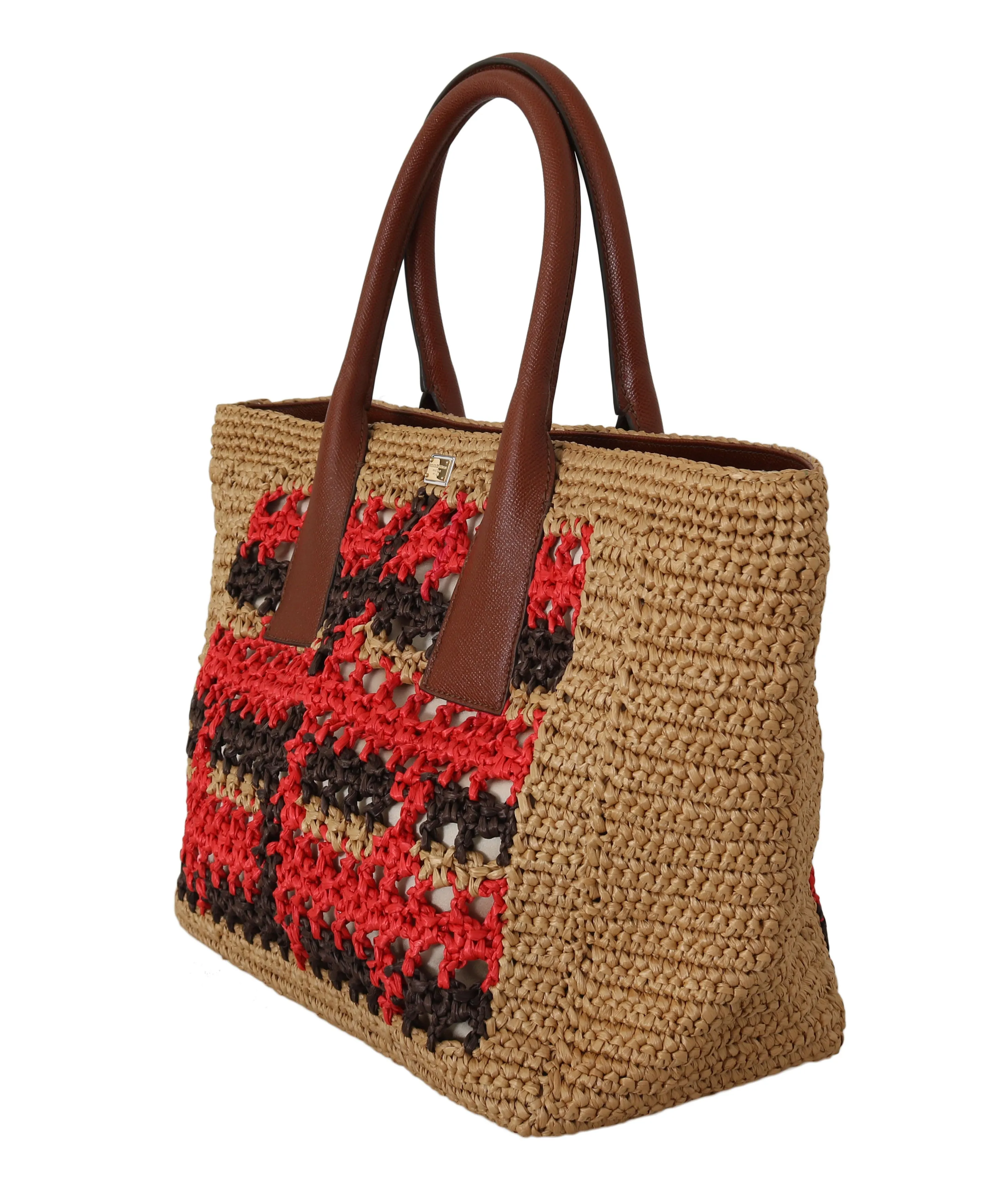 Beige Brown Paglia Raffia Shopping Tote Purse