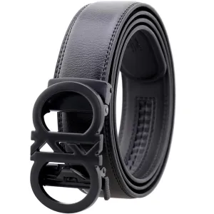 Black Mens Adjustable Ratchet Slide Buckle Belt - Genuine Leather Automatic Belt with No Holes