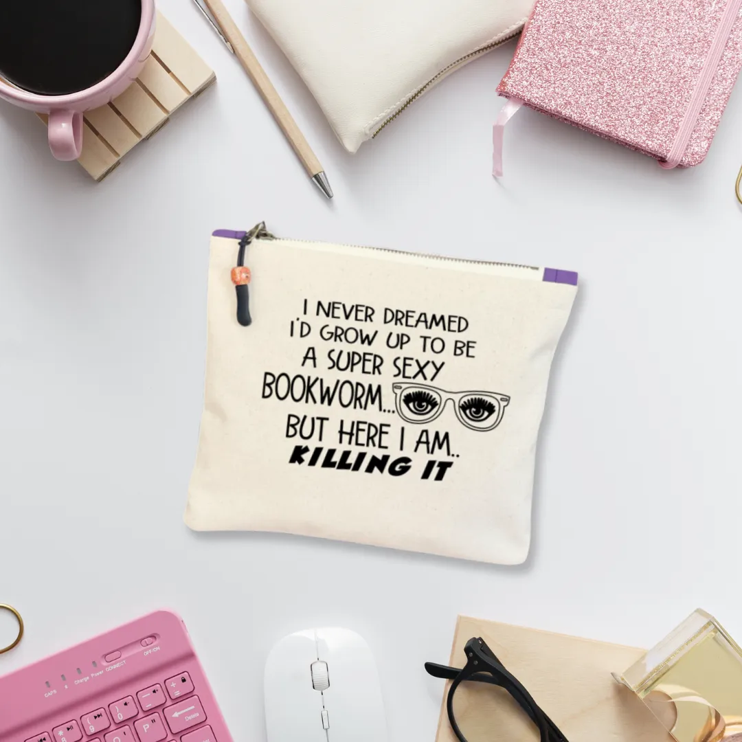 Canvas zip bag painted small - super sexy bookworm