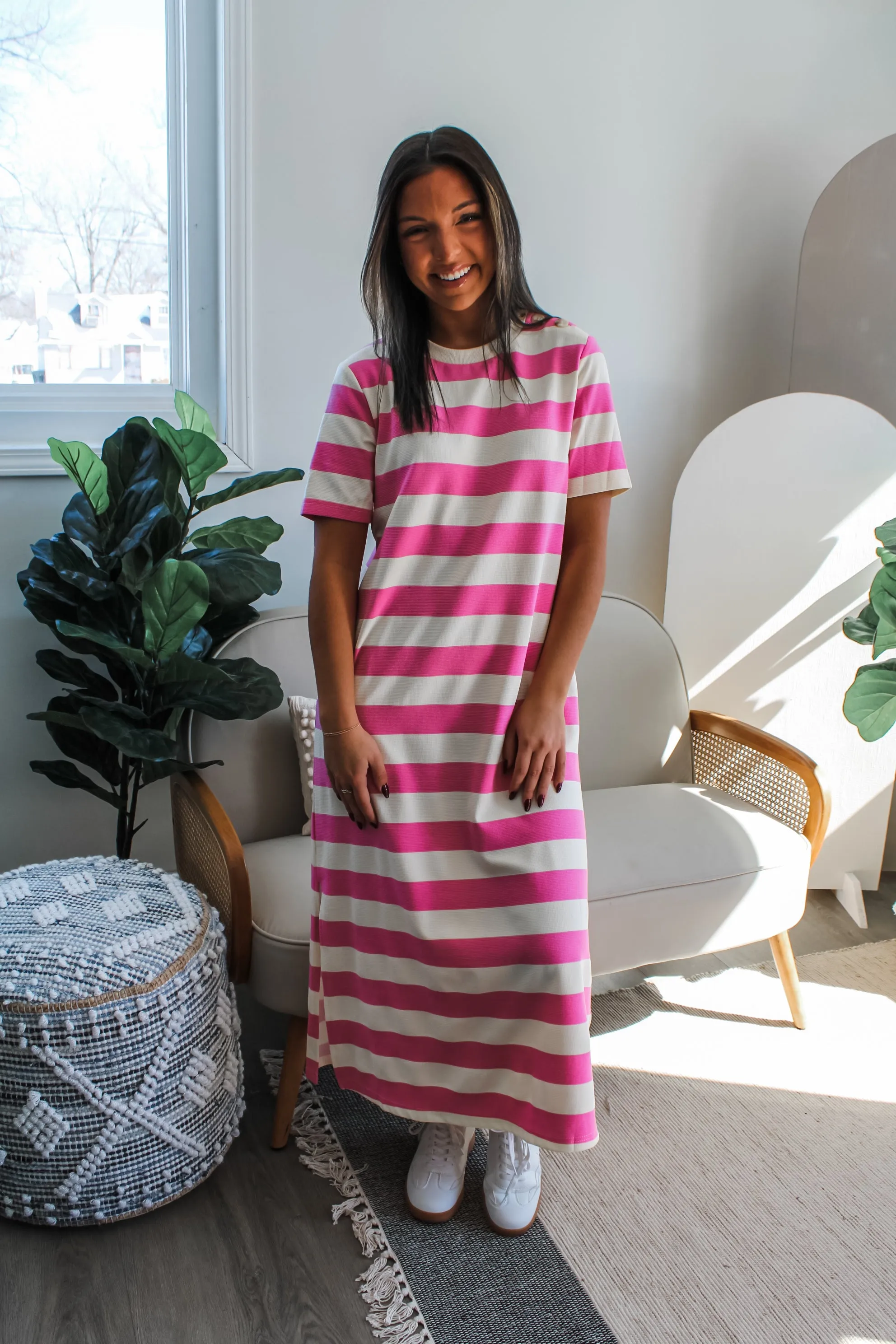 Ella Striped T-Shirt Dress • Pink
