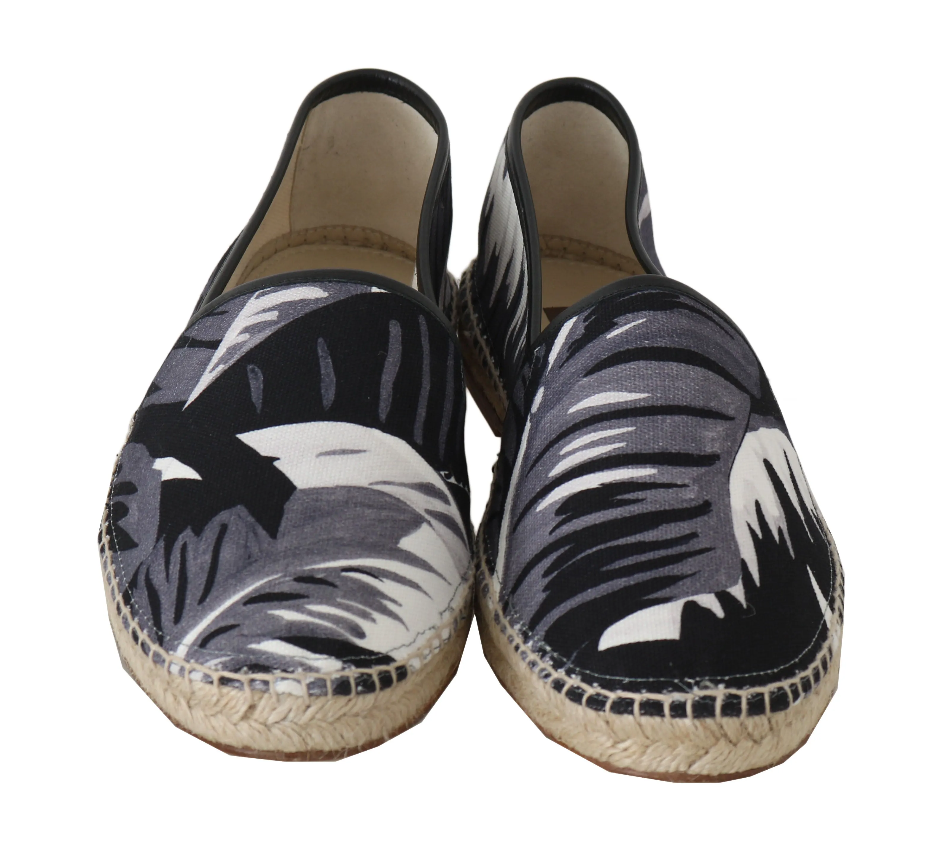 Gray Canvas Leather Leaves Espadrille