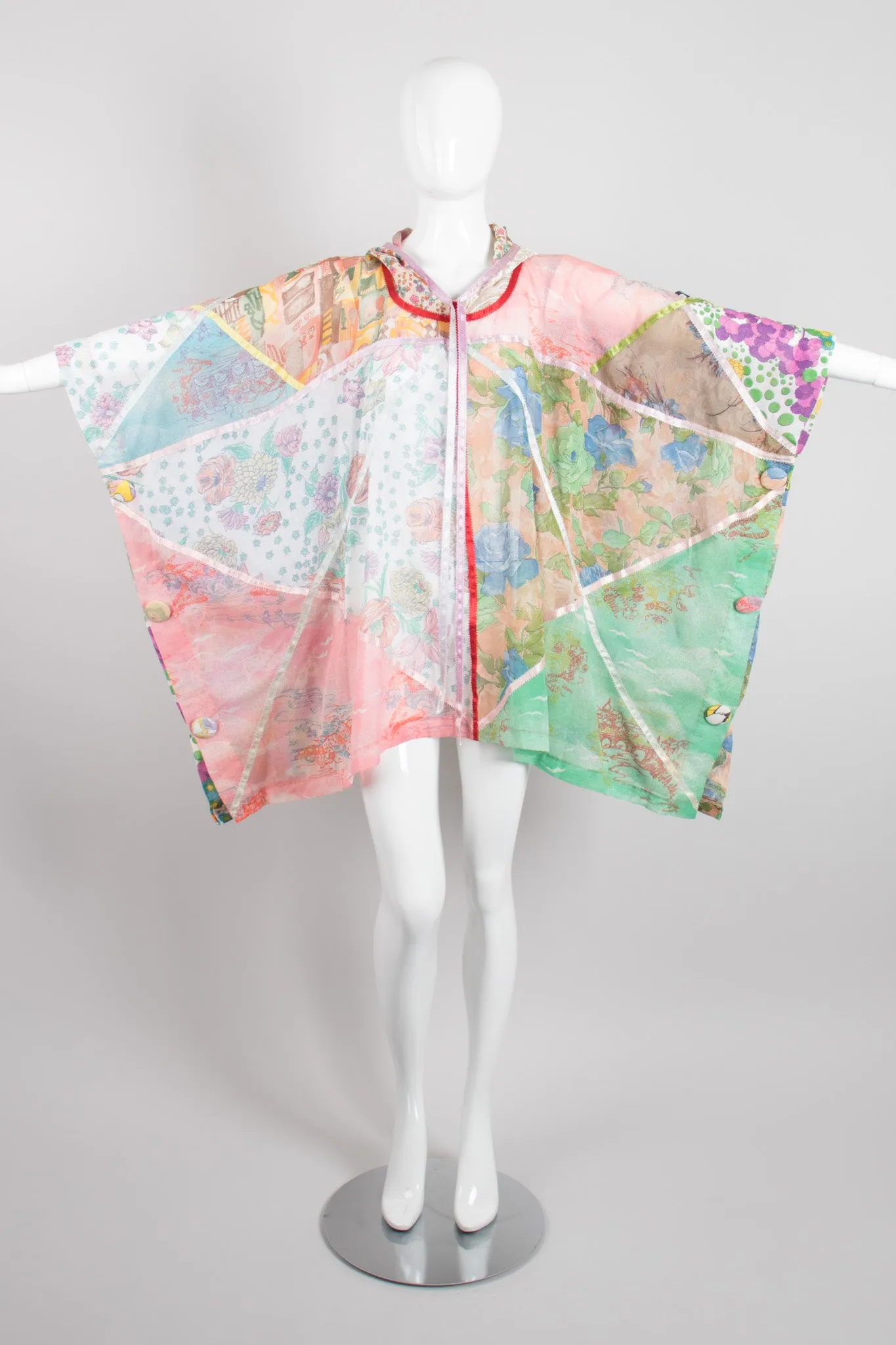 Hooded Floral Patchwork Poncho