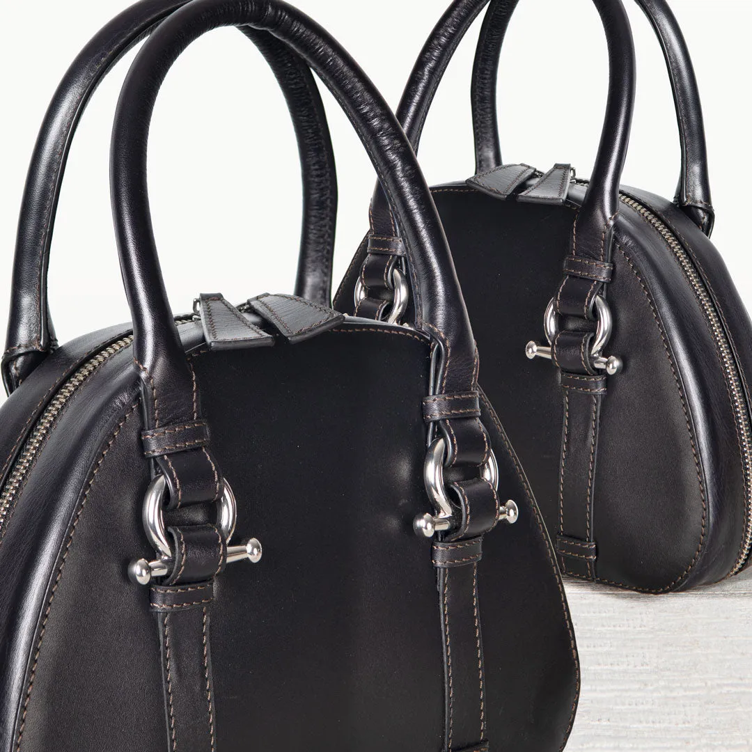 Kella - Equestrian Horse Bit Vanity Bag in Italian Black Leather