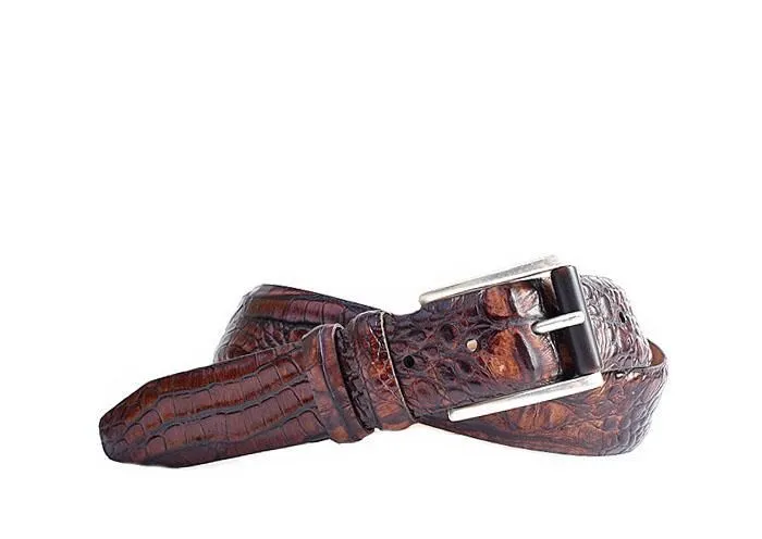 MARTIN DINGMAN HADLEU BABY HORNBACK ALLIGATOR LEATHER BELT - WHISKEY