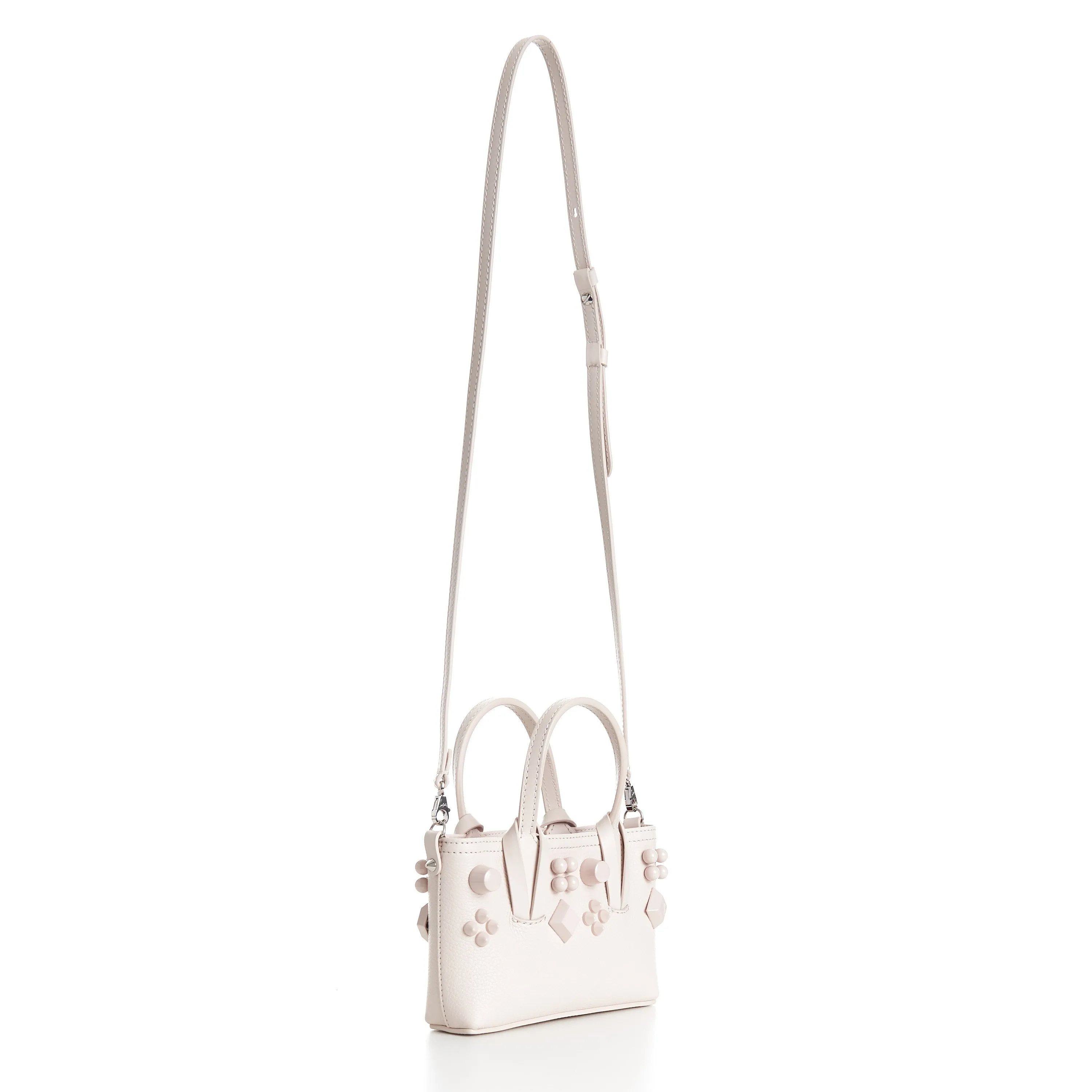 Mini Cabata E/W Bag - Milk White Leather, Grained, Spikes