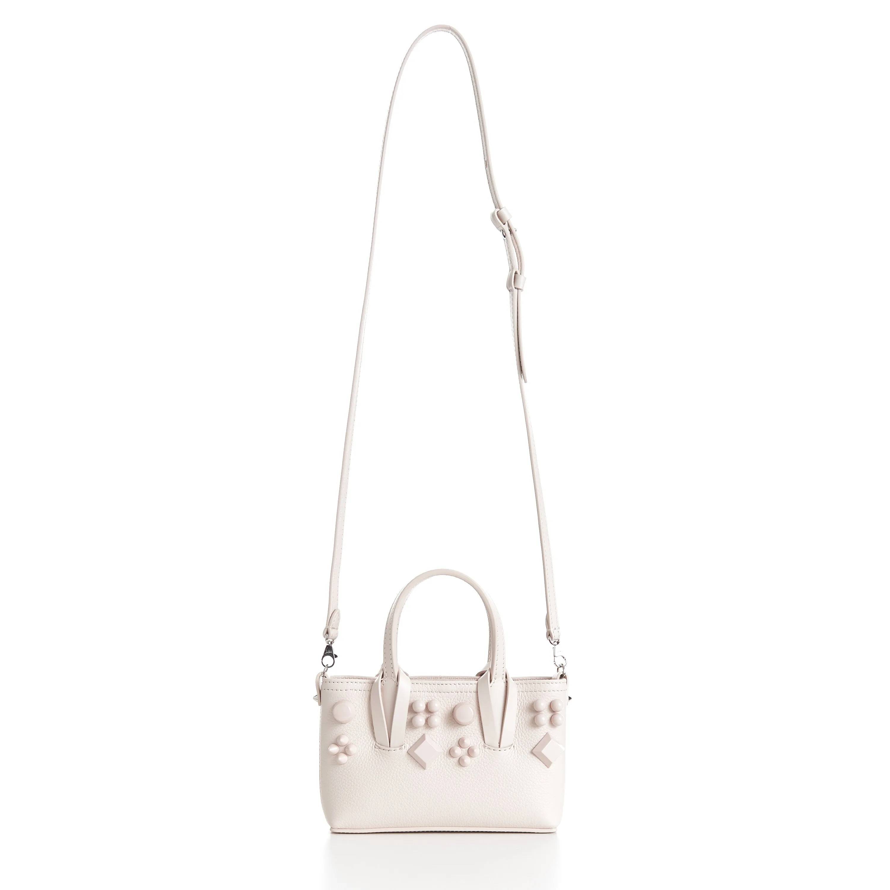 Mini Cabata E/W Bag - Milk White Leather, Grained, Spikes