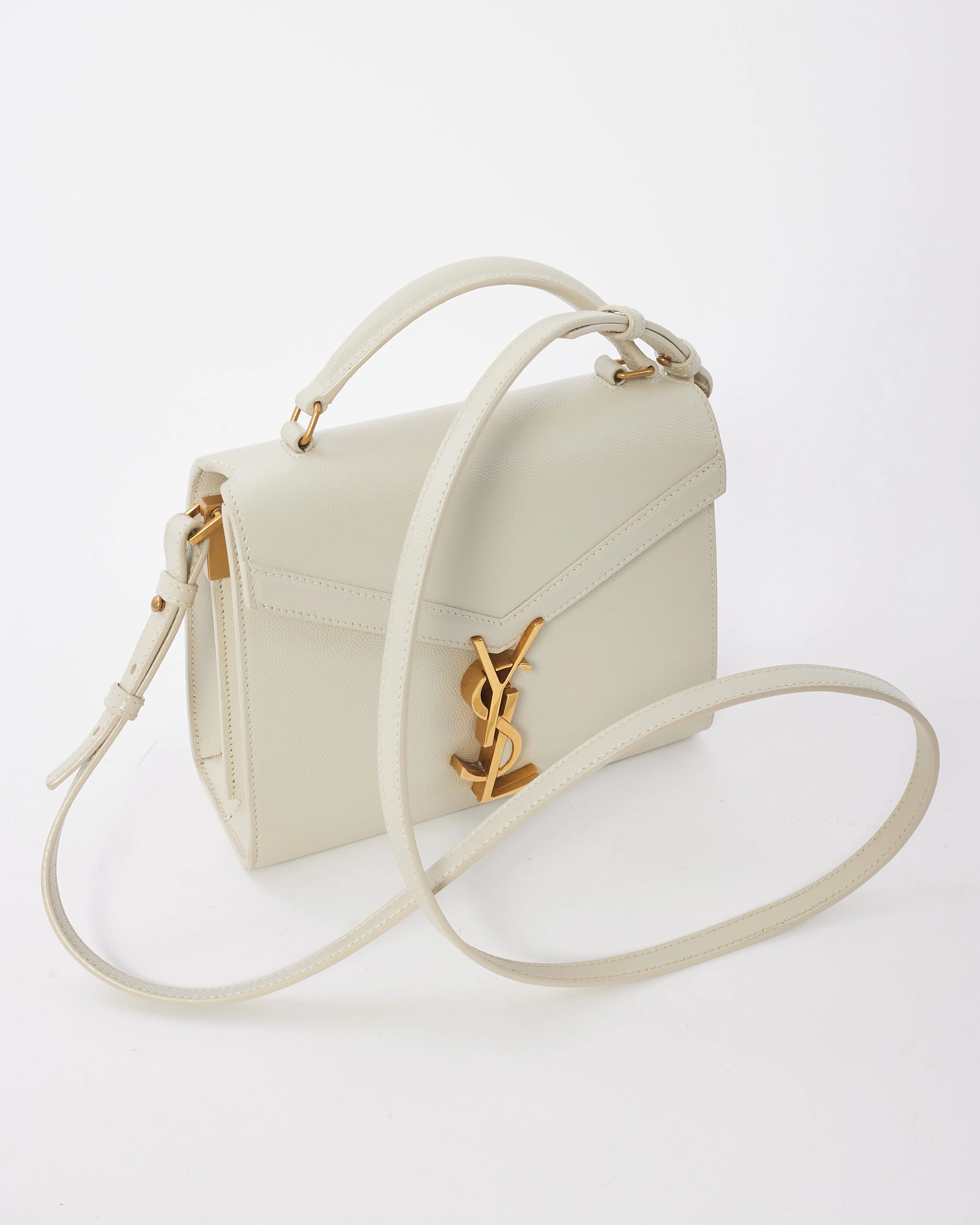 Saint Laurent White Leather Mini Cassandre Top Handle Bag