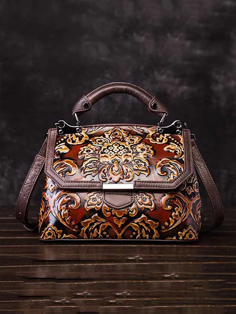 Vintage Handmade Leather Embossed Handbag